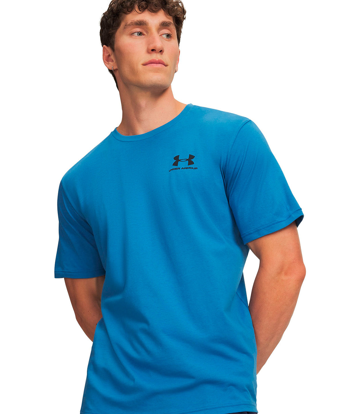Polera manga corta UA Left Chest Logo azul para hombre