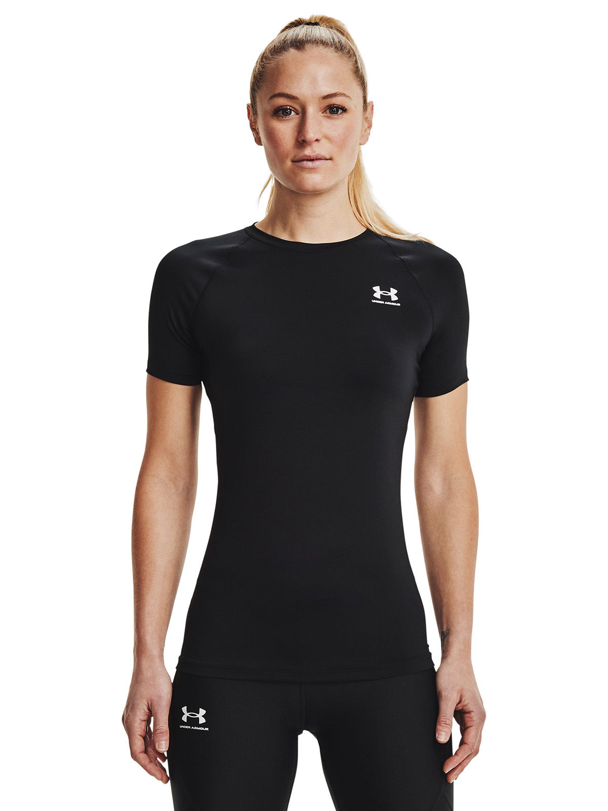 UA HeatGear Compression Primera Capa Superior Manga Corta negro para mujer