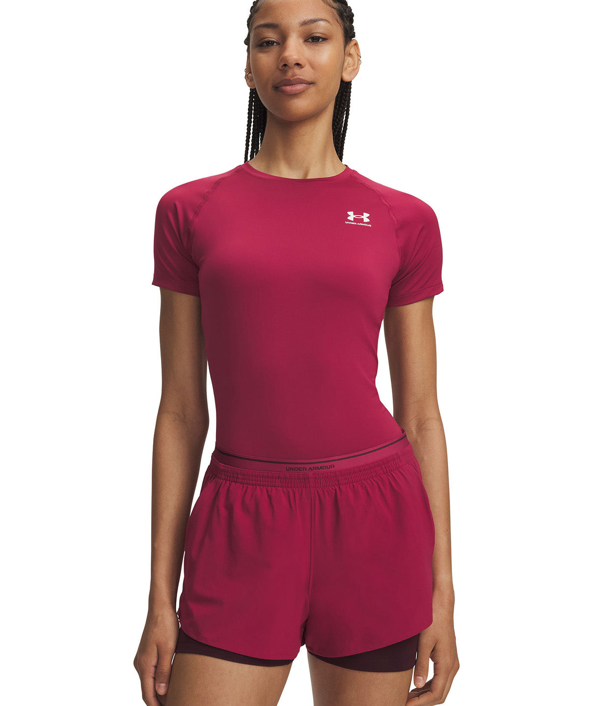Primera capa superior UA HeatGear Compression roja para mujer