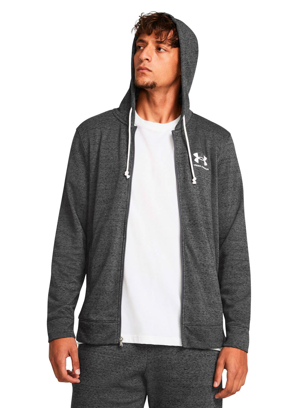 Poleron Lifestyle para hombre Rival Terry Full-Zip gris Under Armour