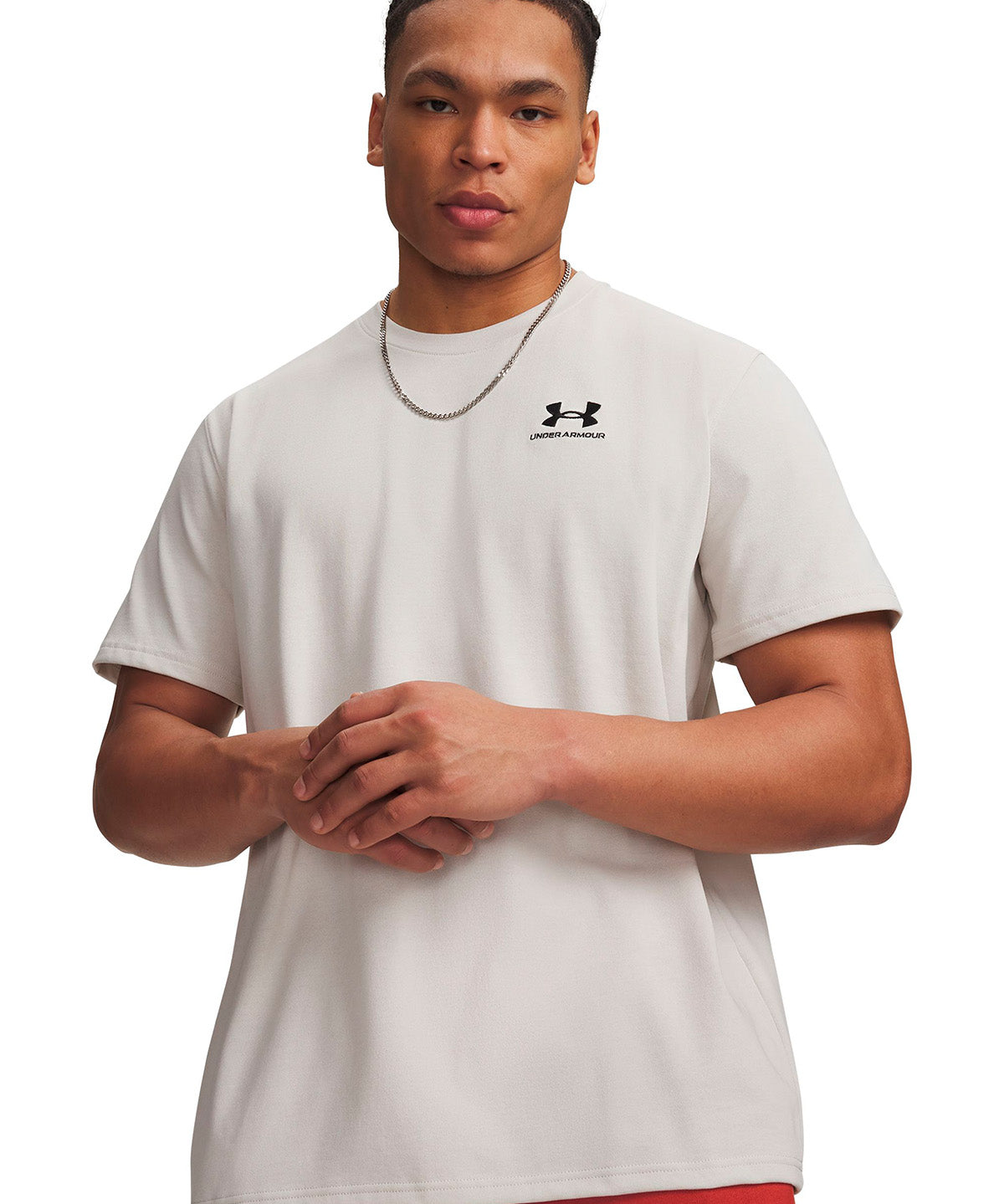 Polera manga corta UA Logo Embroidered Heavyweight blanco para hombre