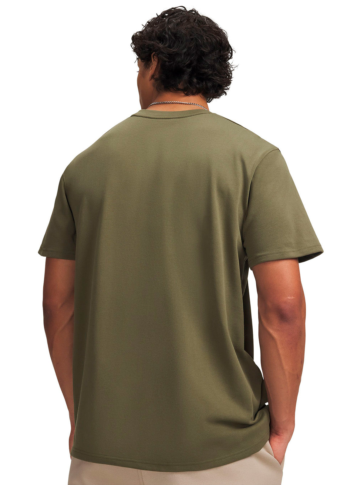 Polera manga corta UA Logo Embroidered Heavyweight verde para hombre