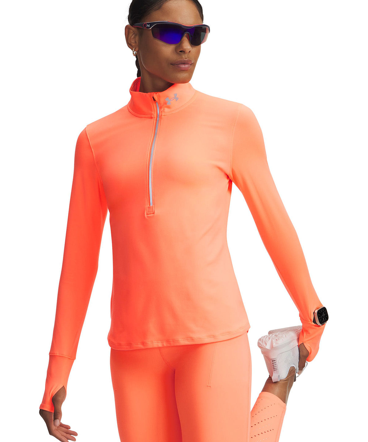 UA Launch Pro Half Zip Polerón naranjo para mujer