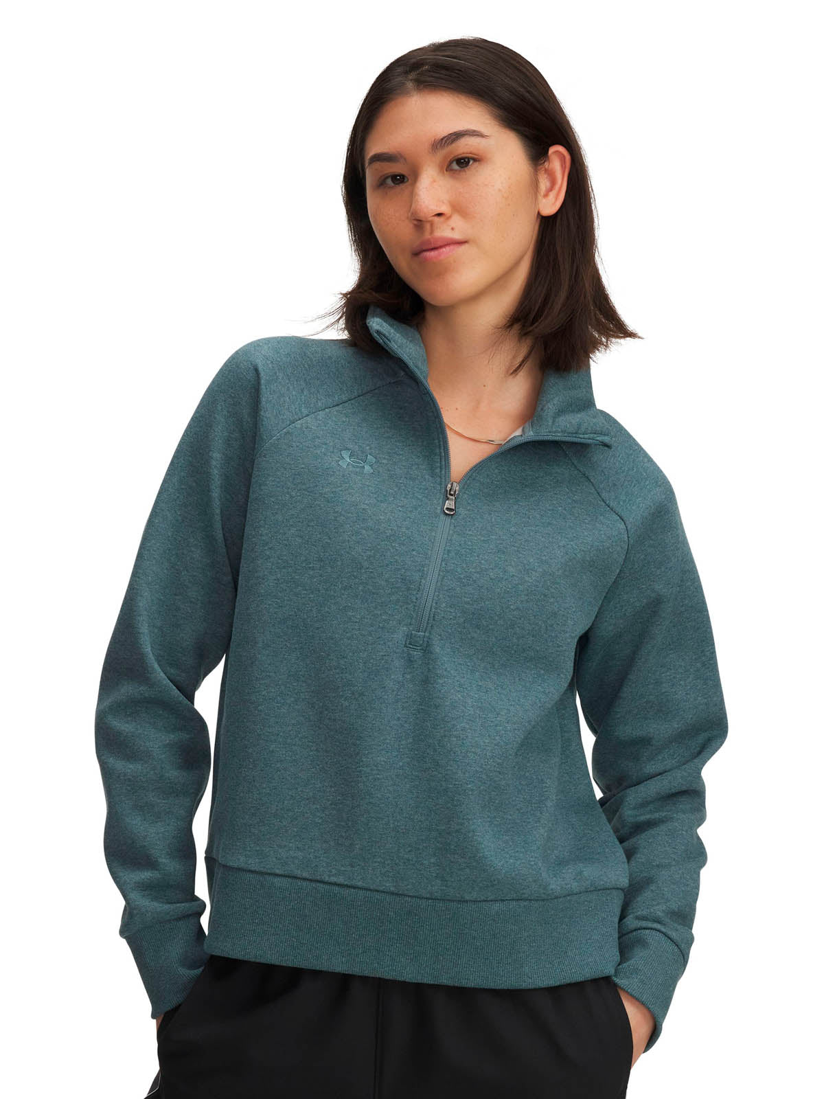 Poleron Lifestyle para mujer Rival Fleece ½ Zip azul Under Armour