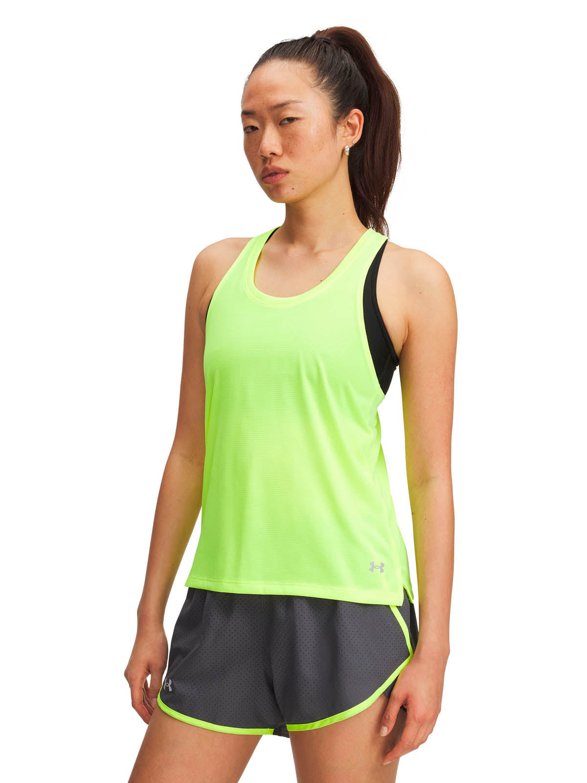 Polera sin mangas Running para mujer Launch amarillo Under Armour.