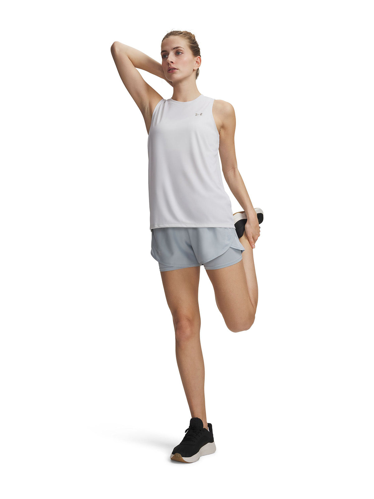 Short UA Fly-By 2 en 1 gris para mujer