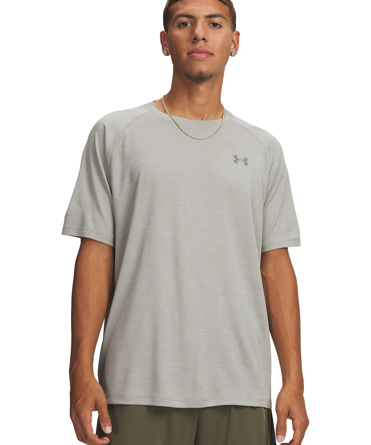 UA Tech Textured Polera Manga Corta gris para hombre
