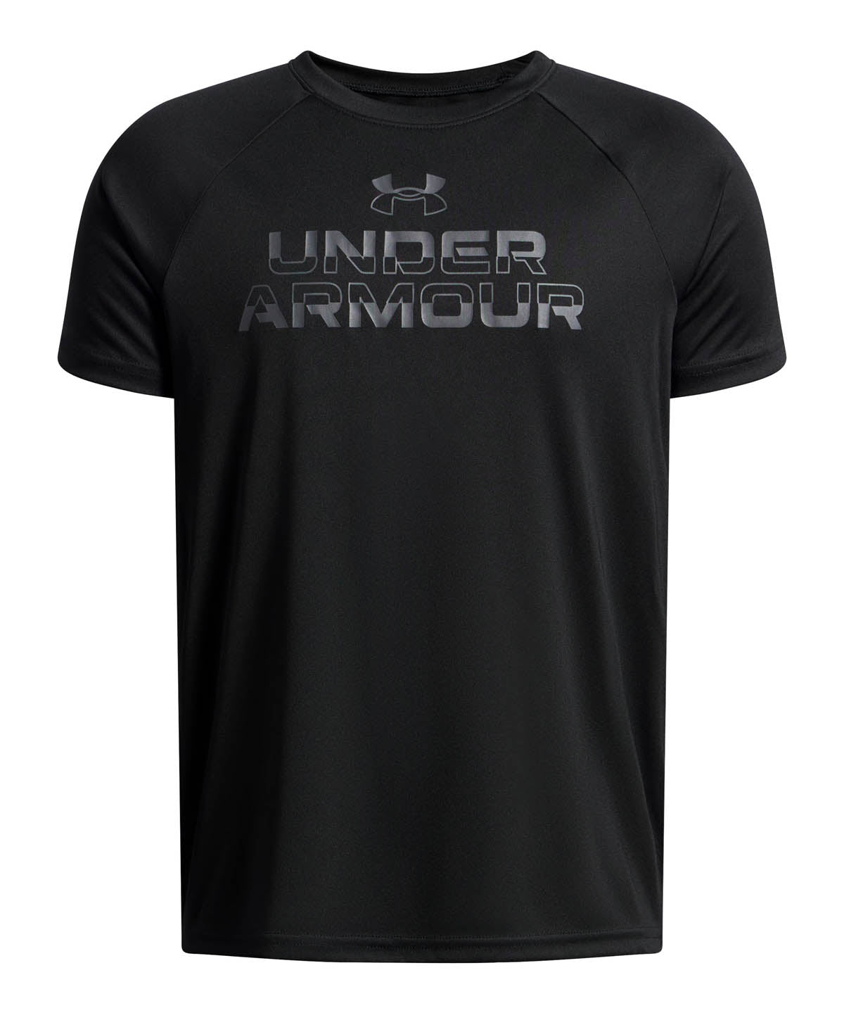 Polera manga corta de entrenamiento para niño Tech Split Wordmark negro Under Armour