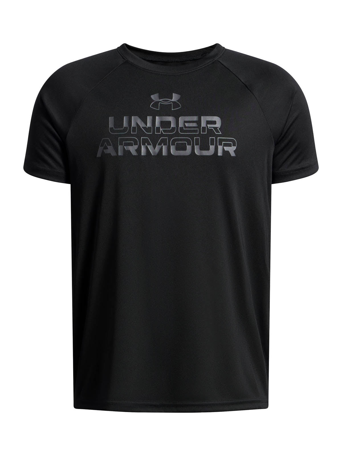 Polera manga corta de entrenamiento para niño Tech Split Wordmark negro Under Armour