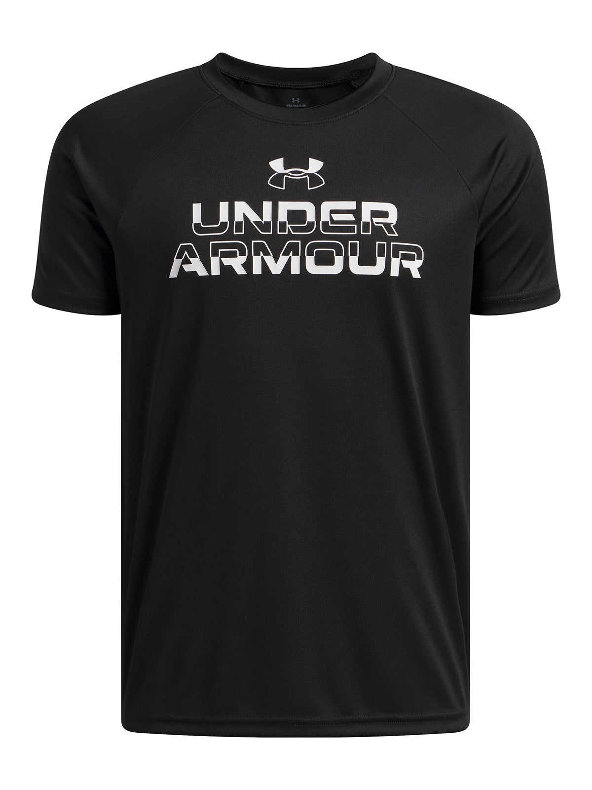 UA Tech Split Wordmark Polera Manga Corta negro para niño
