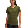 Polera manga corta de entrenamiento para mujer Tech V-Neck verde Under Armour