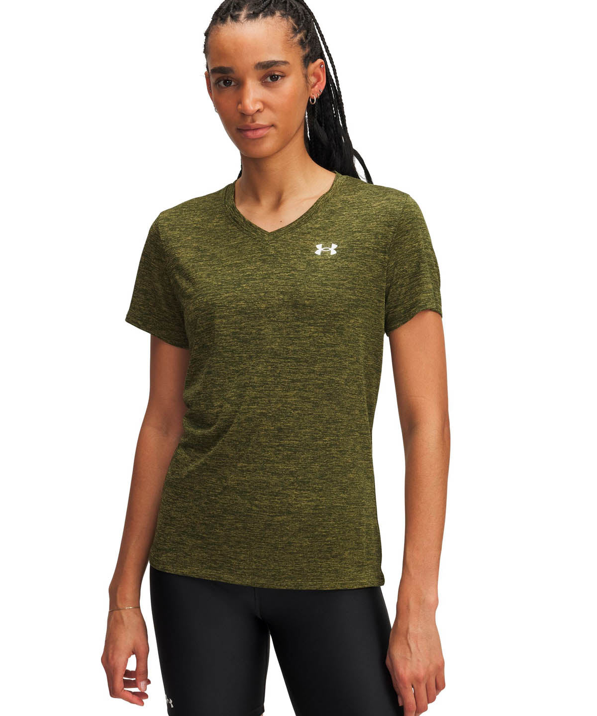 Polera manga corta de entrenamiento para mujer Tech V-Neck verde Under Armour