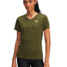 Polera manga corta de entrenamiento para mujer Tech V-Neck verde Under Armour