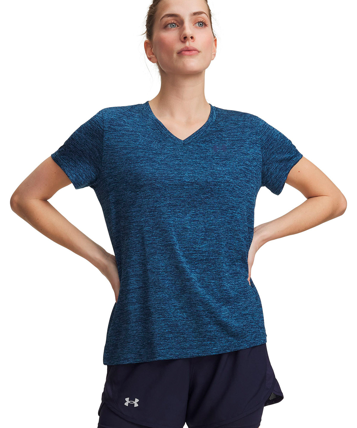 Polera manga corta UA Tech Twist azul para mujer