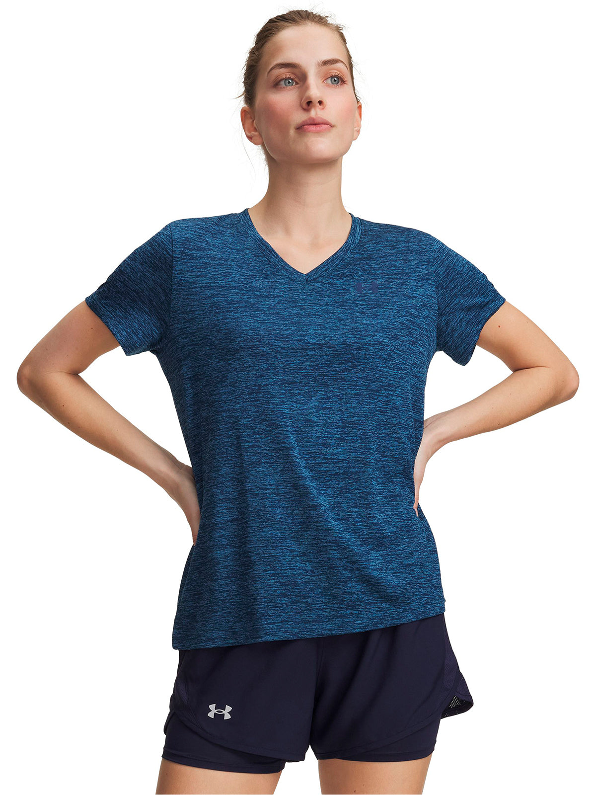 Polera manga corta UA Tech Twist azul para mujer