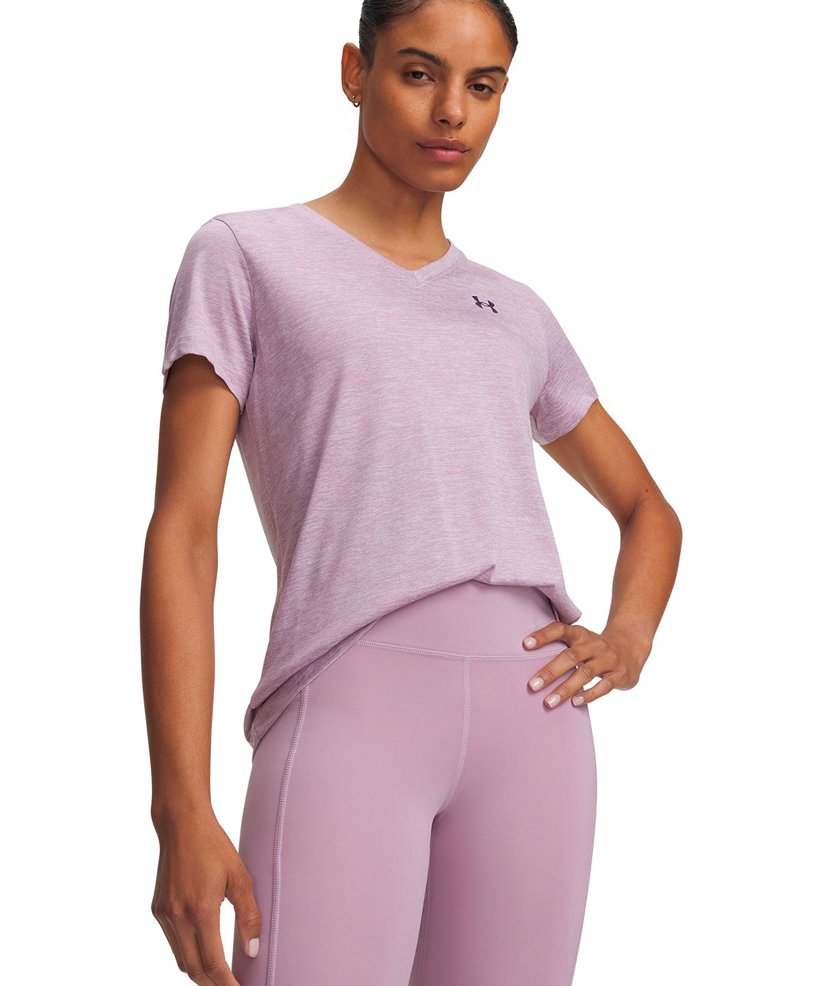 Polera manga corta UA Tech Twist rosada para mujer