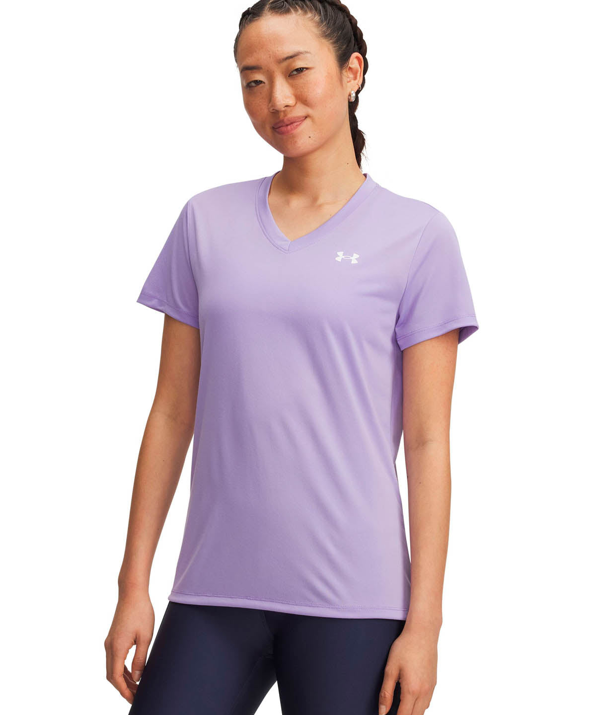 Polera manga corta de entrenamiento para mujer Tech V-Neck morado Under Armour