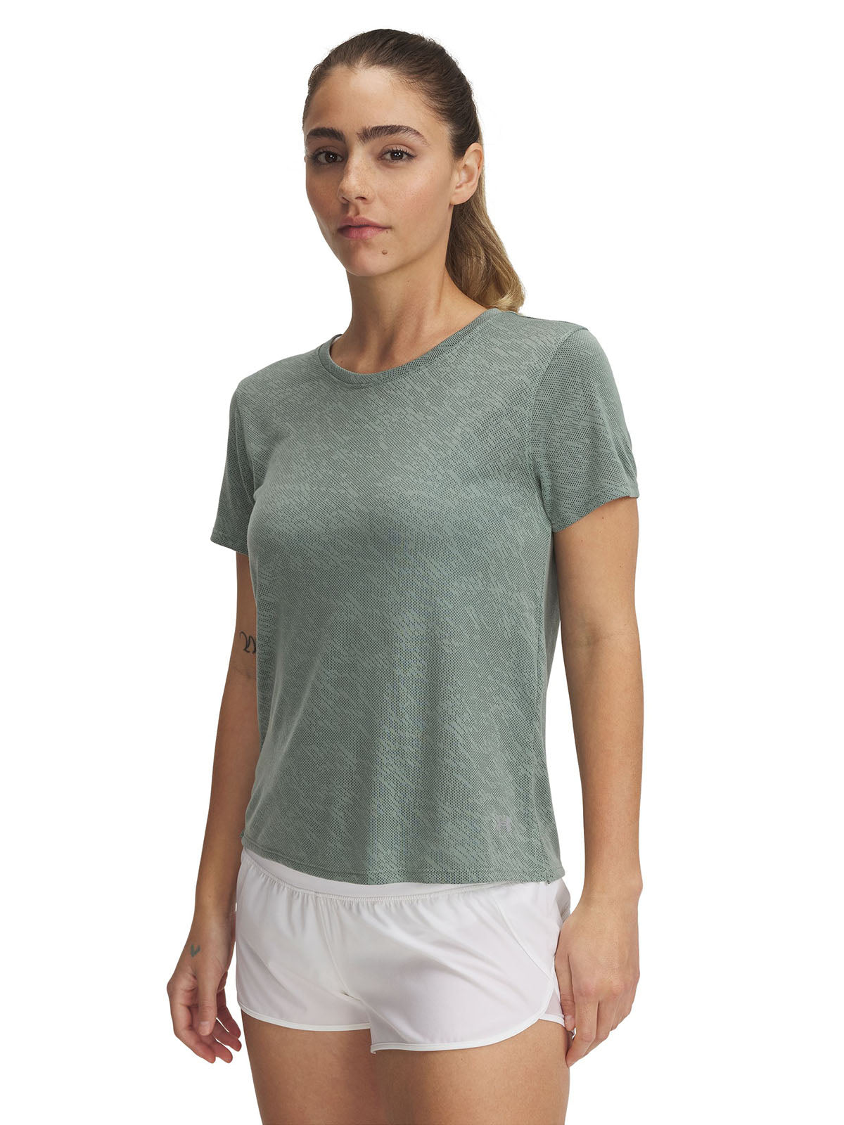 Polera manga corta UA Launch Camo verde para mujer