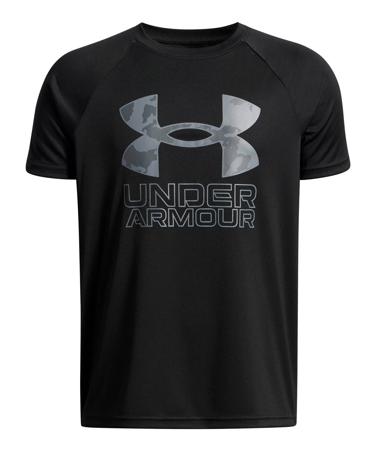 Polera manga corta de Entrenamiento para Niño Tech Hybrid print Negro Under Armour