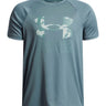 Polera manga corta de Entrenamiento para Niño Tech Hybrid print Azul Under Armour