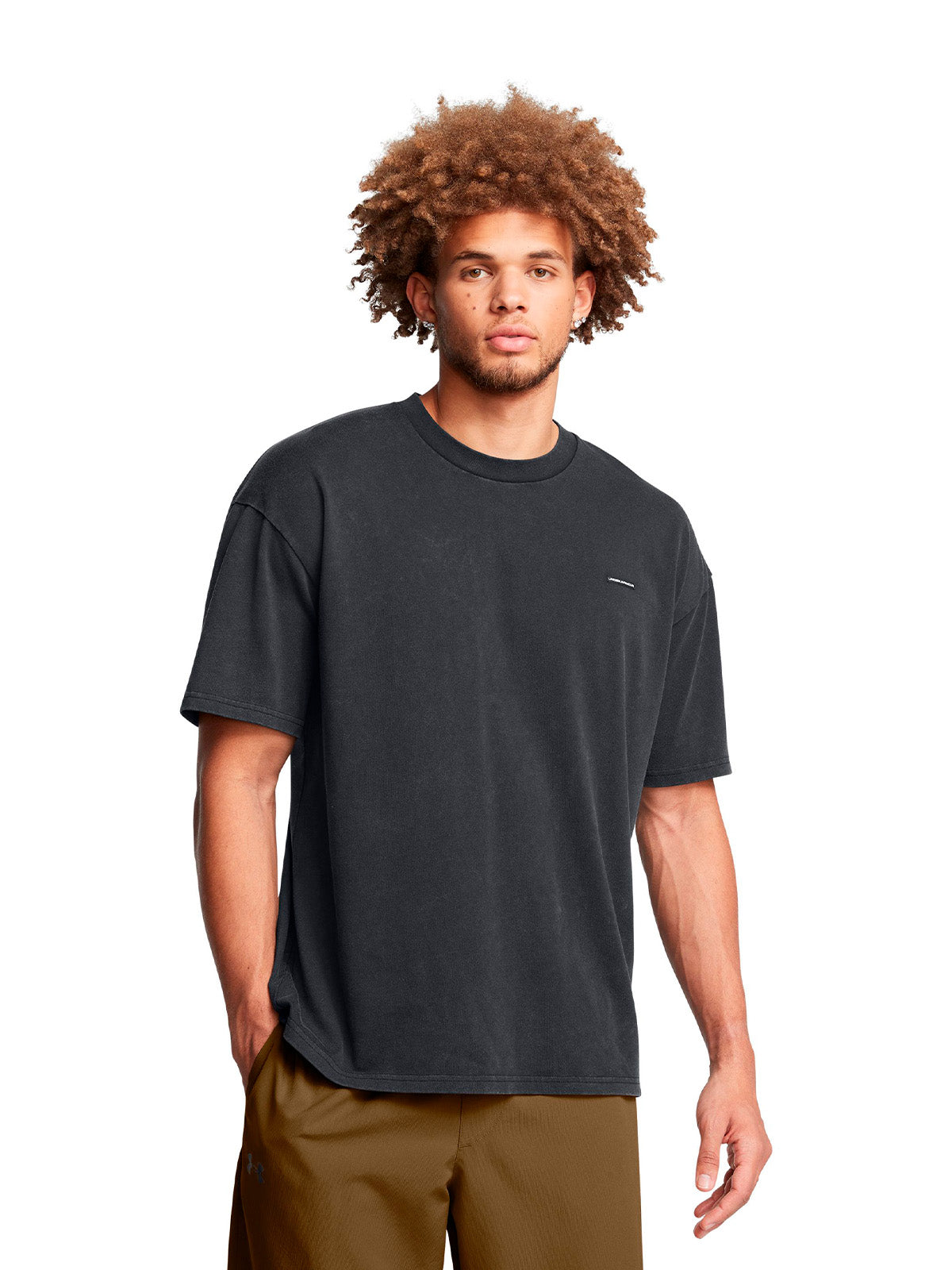UA Heavyweight Oversized Logo Wash negra para hombre