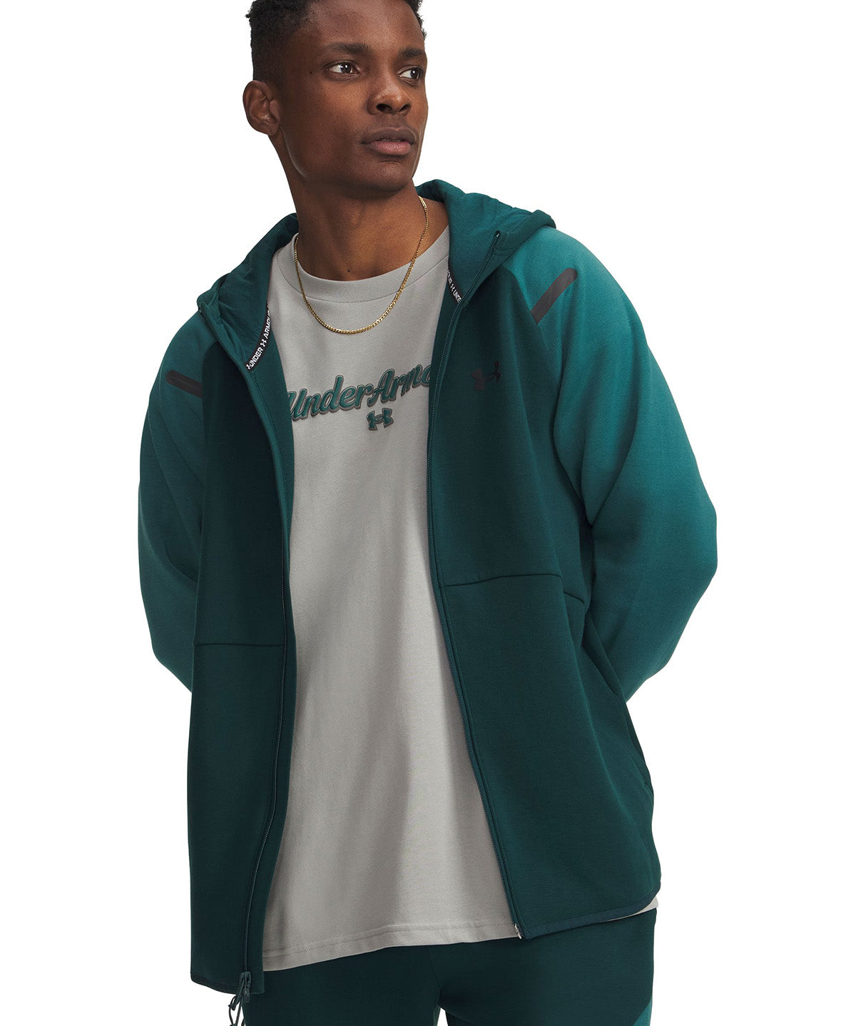UA Unstoppable Fleece Full Zip Poleron verde para hombre