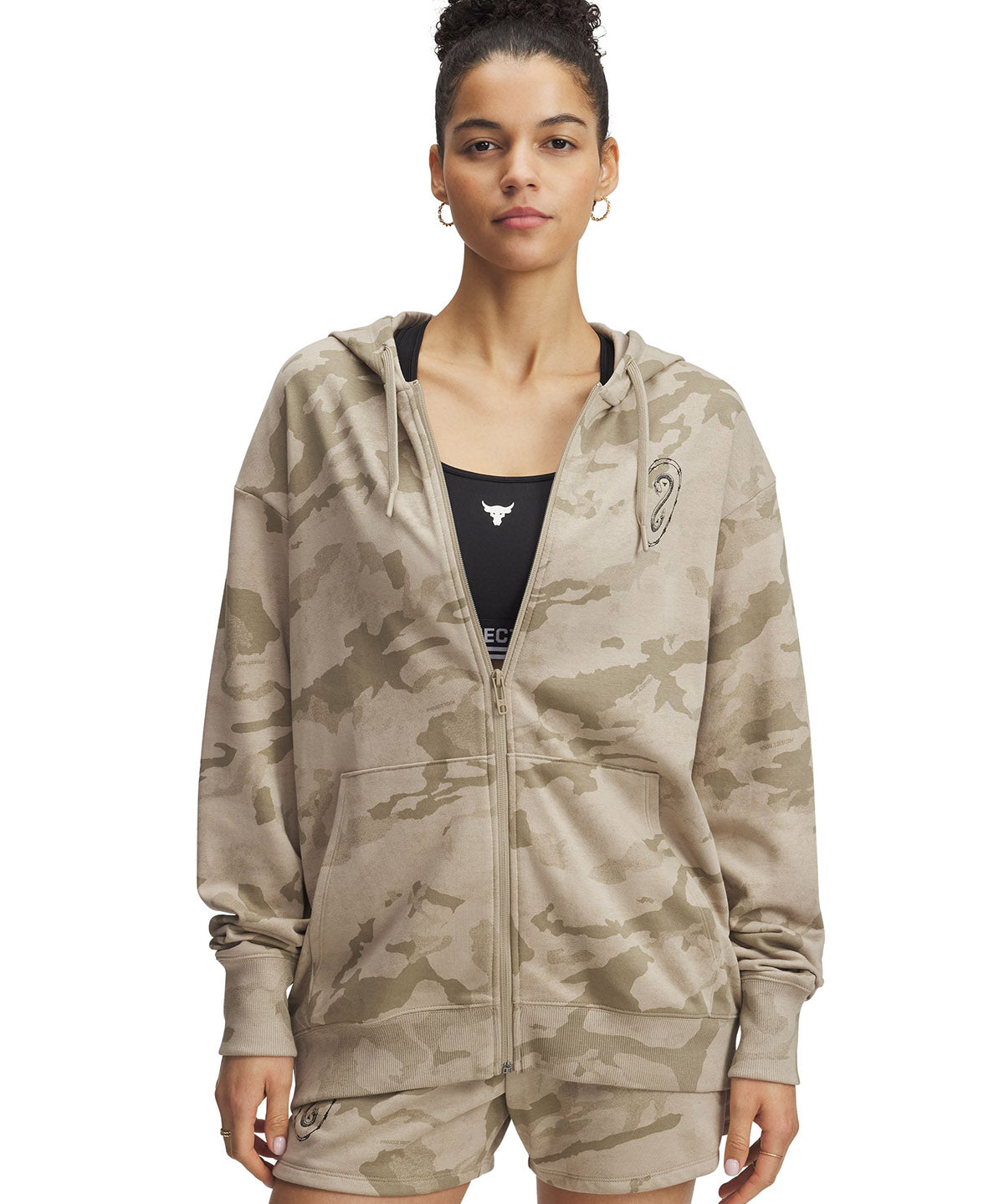 Polerón Project Rock terry con cierre café para mujer Under Armour