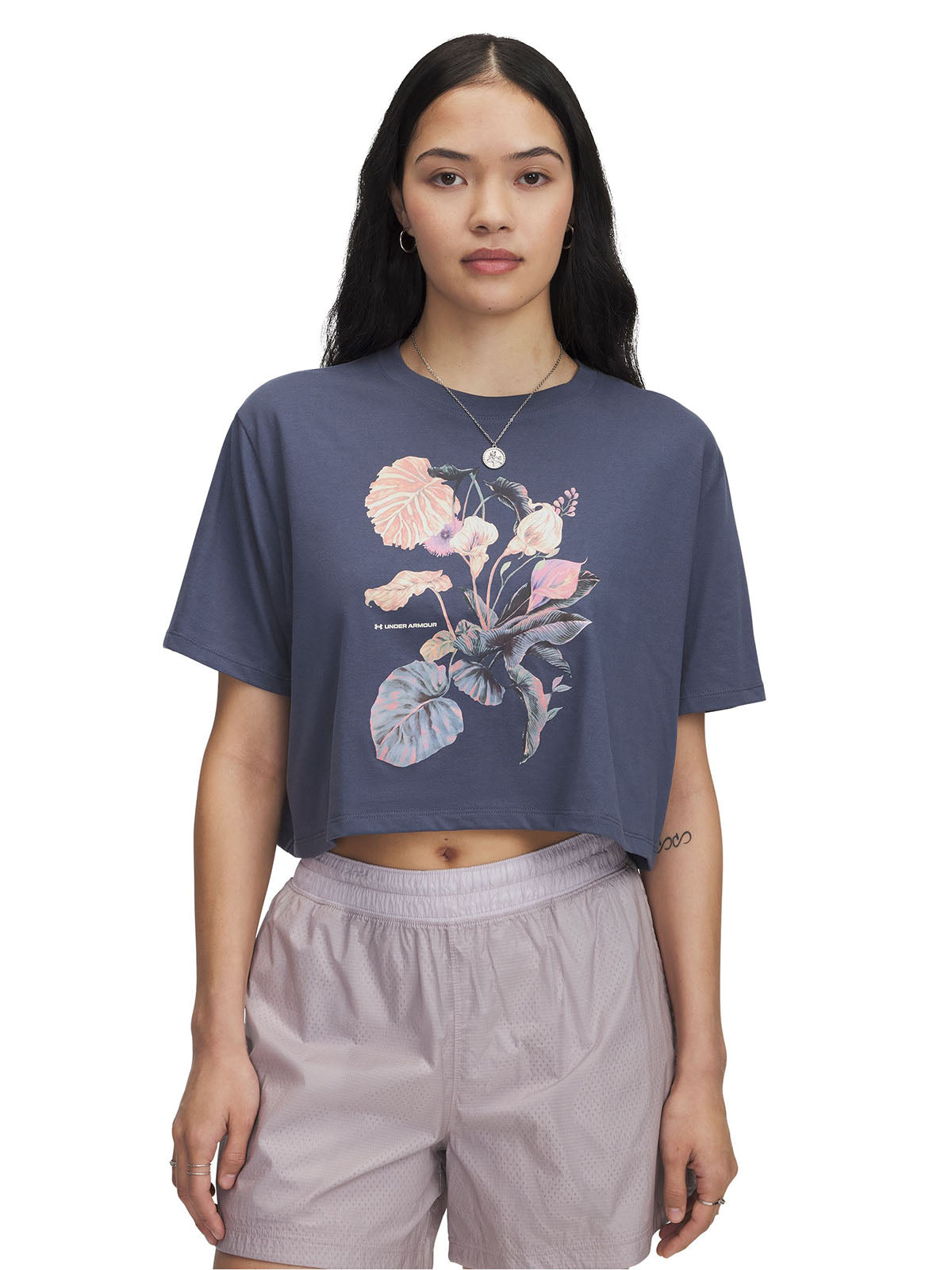 Polera manga corta mujer Under Armour floral gris para mujer