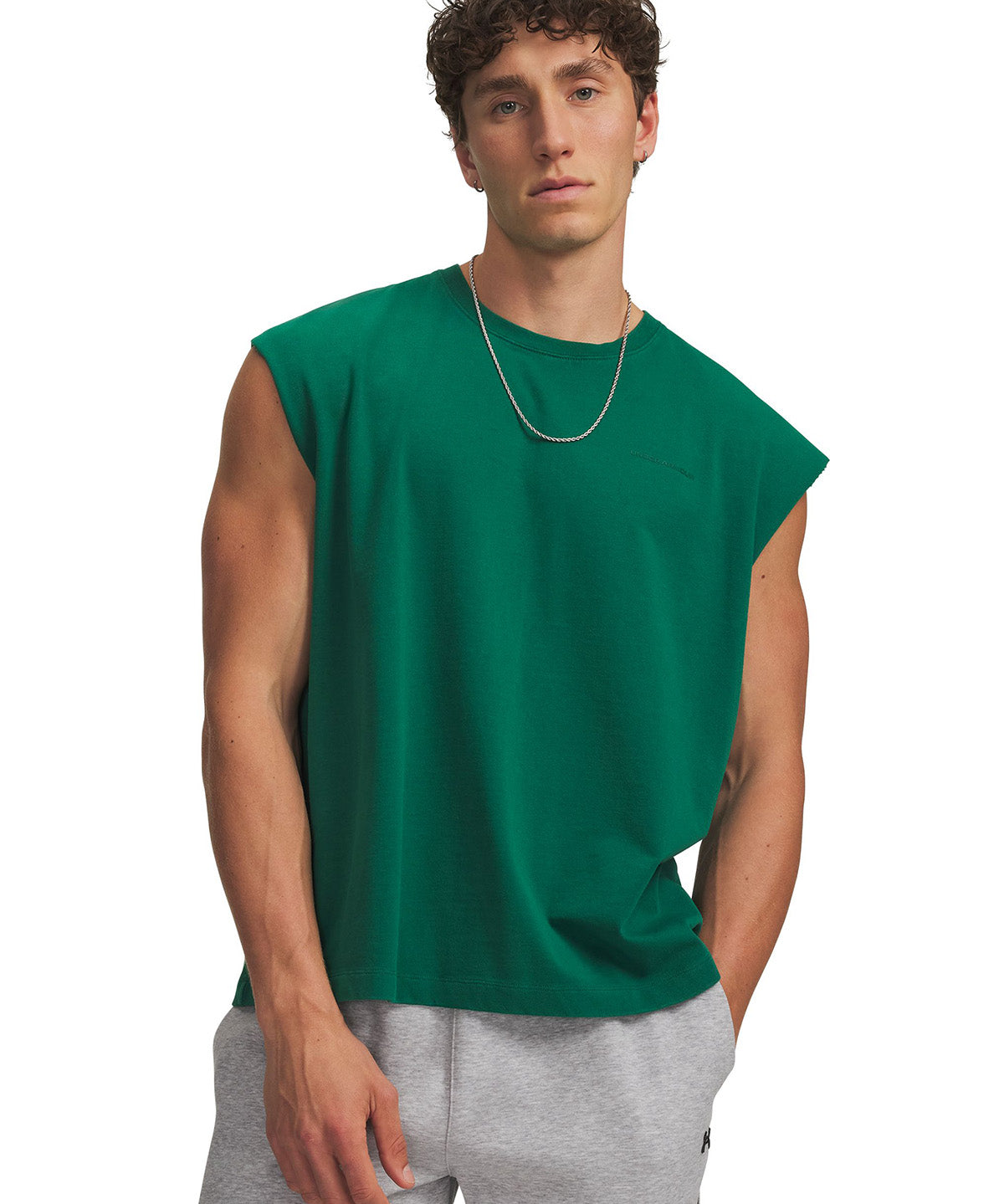 Polera sin manga UA Icon Heavyweight Cotton verde para hombre