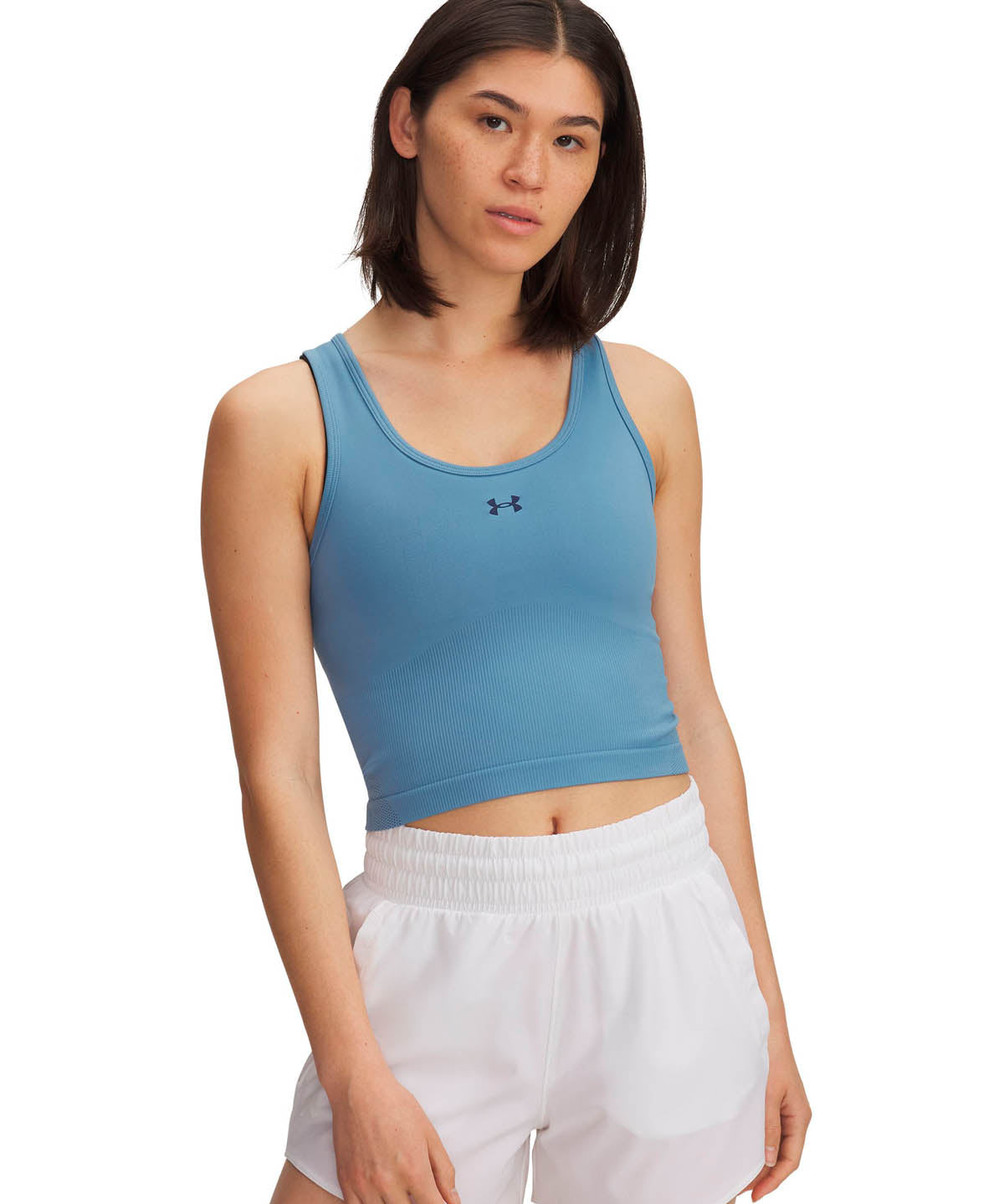Polera sin manga de entrenamiento para mujer Vanish Seamless azul Under Armour