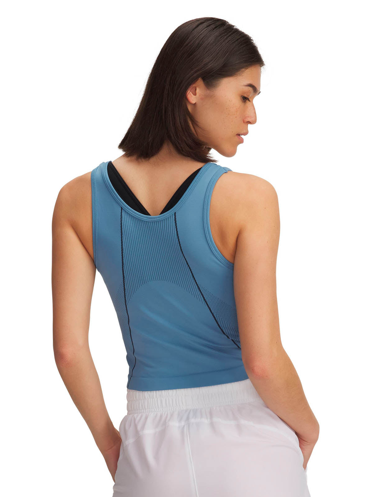 Polera sin manga de entrenamiento para mujer Vanish Seamless azul Under Armour