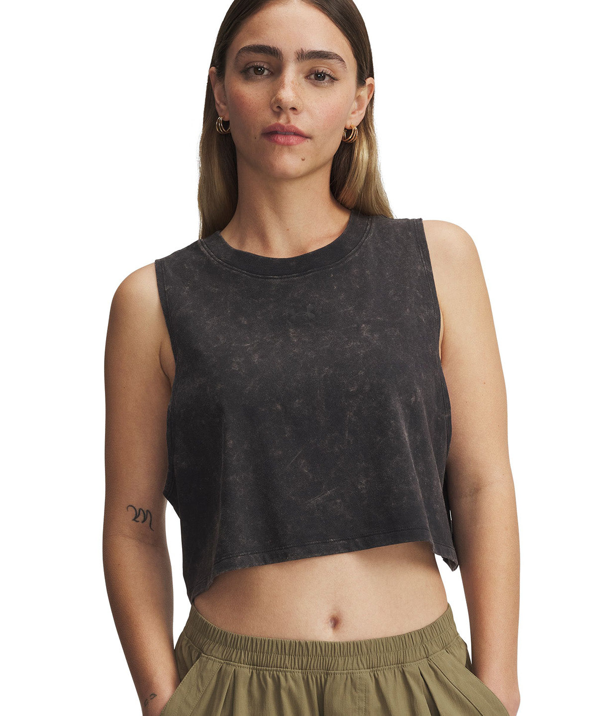 UA Branded Wash Crop Tank Polera Sin Mangas negro para mujer