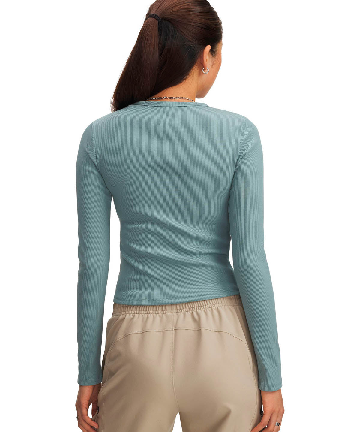 Polera manga larga Lifestyle para mujer Rival Rib verde Under Armour