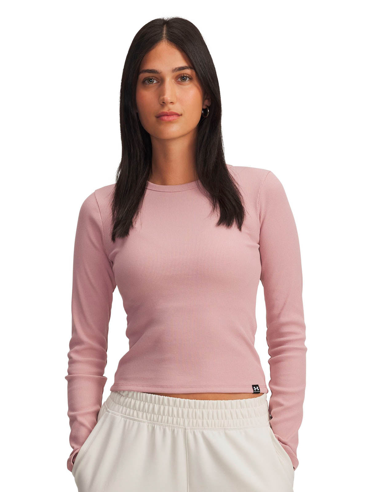 Polera manga larga Lifestyle para mujer Rival Rib rosado Under Armour
