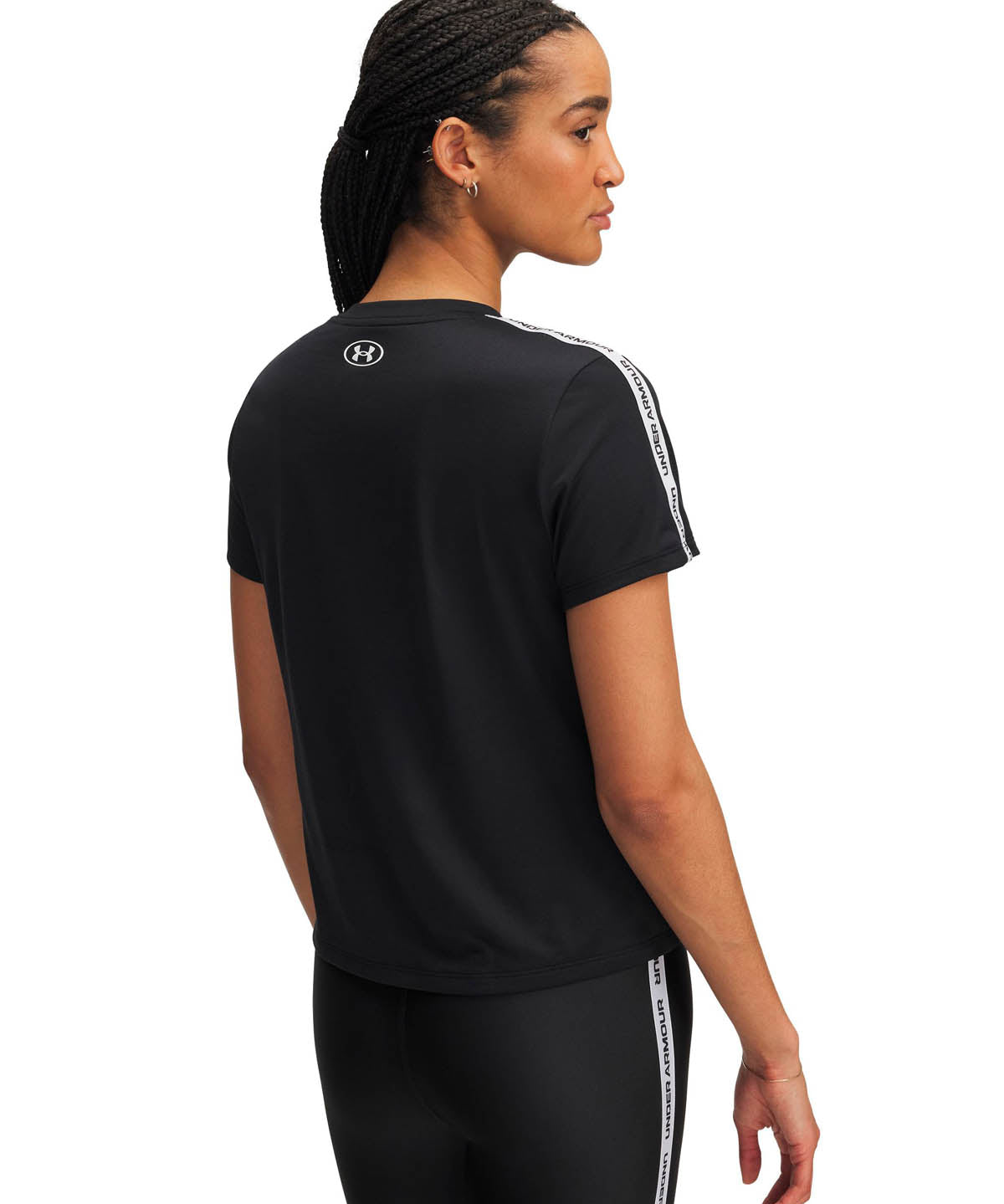 Polera manga corta de entrenamiento para mujer Tech Wordmark Tape negro Under Armour