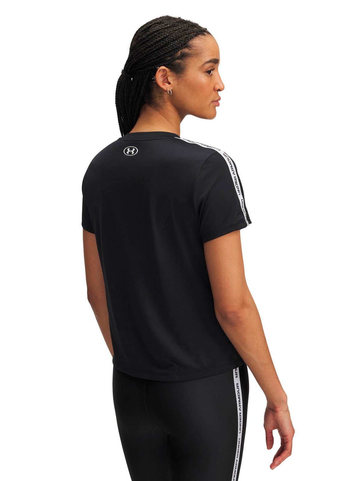 Polera manga corta de entrenamiento para mujer Tech Wordmark Tape negro Under Armour