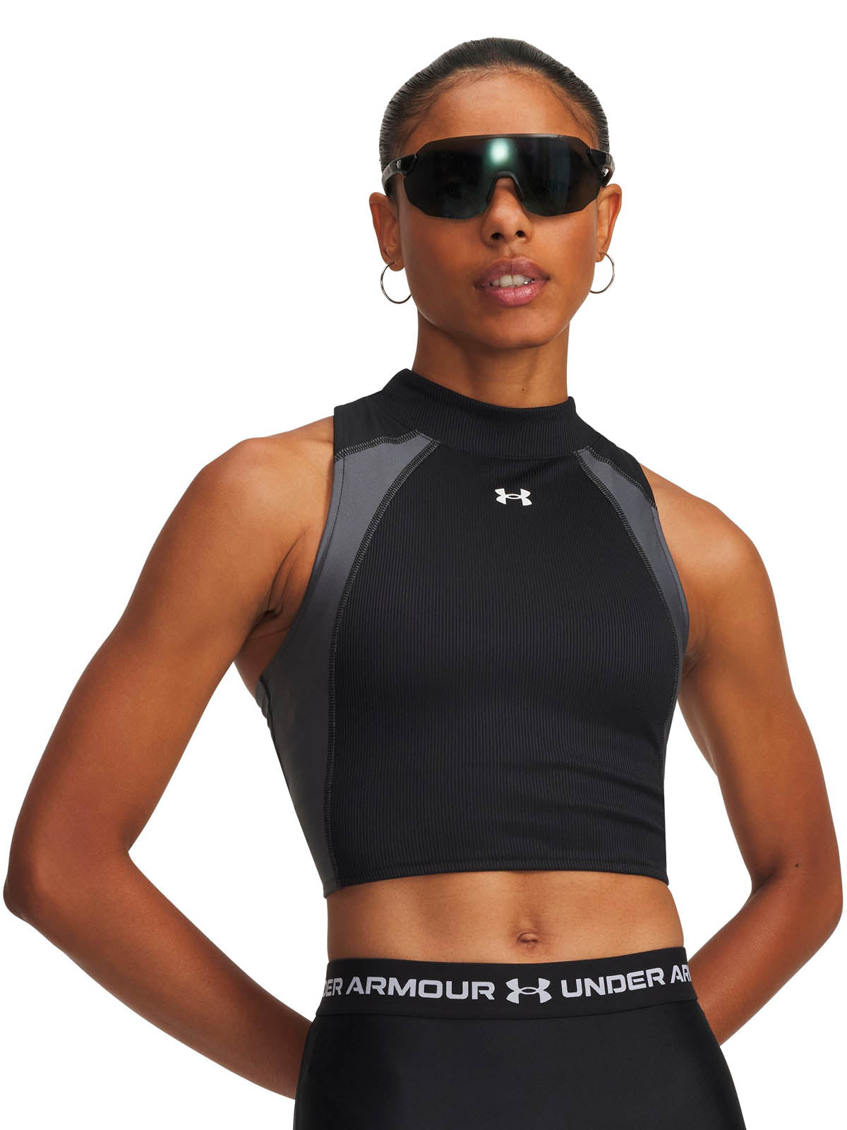 Polera sin mangas de entrenamiento para mujer HeatGear Rib negro para mujer