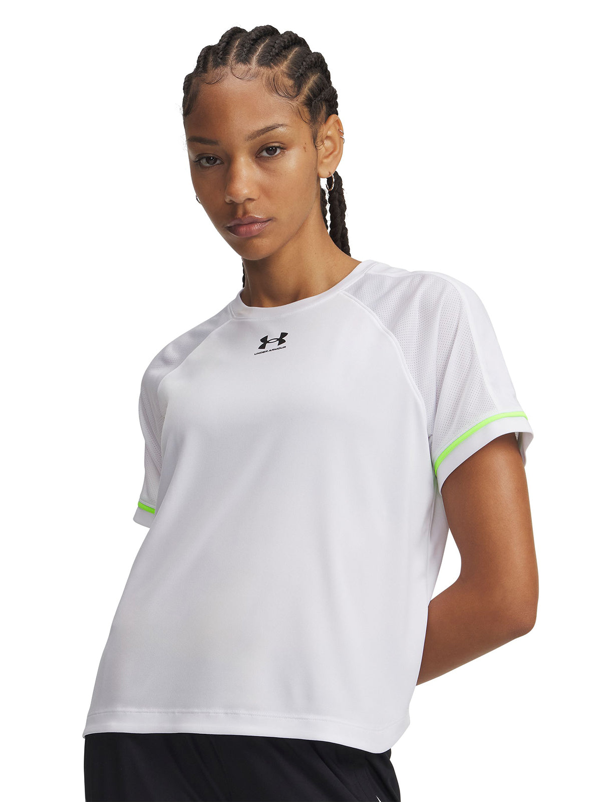 Polera manga corta Football para mujer Challenger Boxy blanco Under Armour