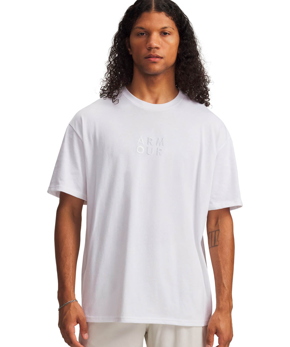 Polera manga corta Lifestyle para hombre Armour Wordmark Heavyweight blanco Under Armour