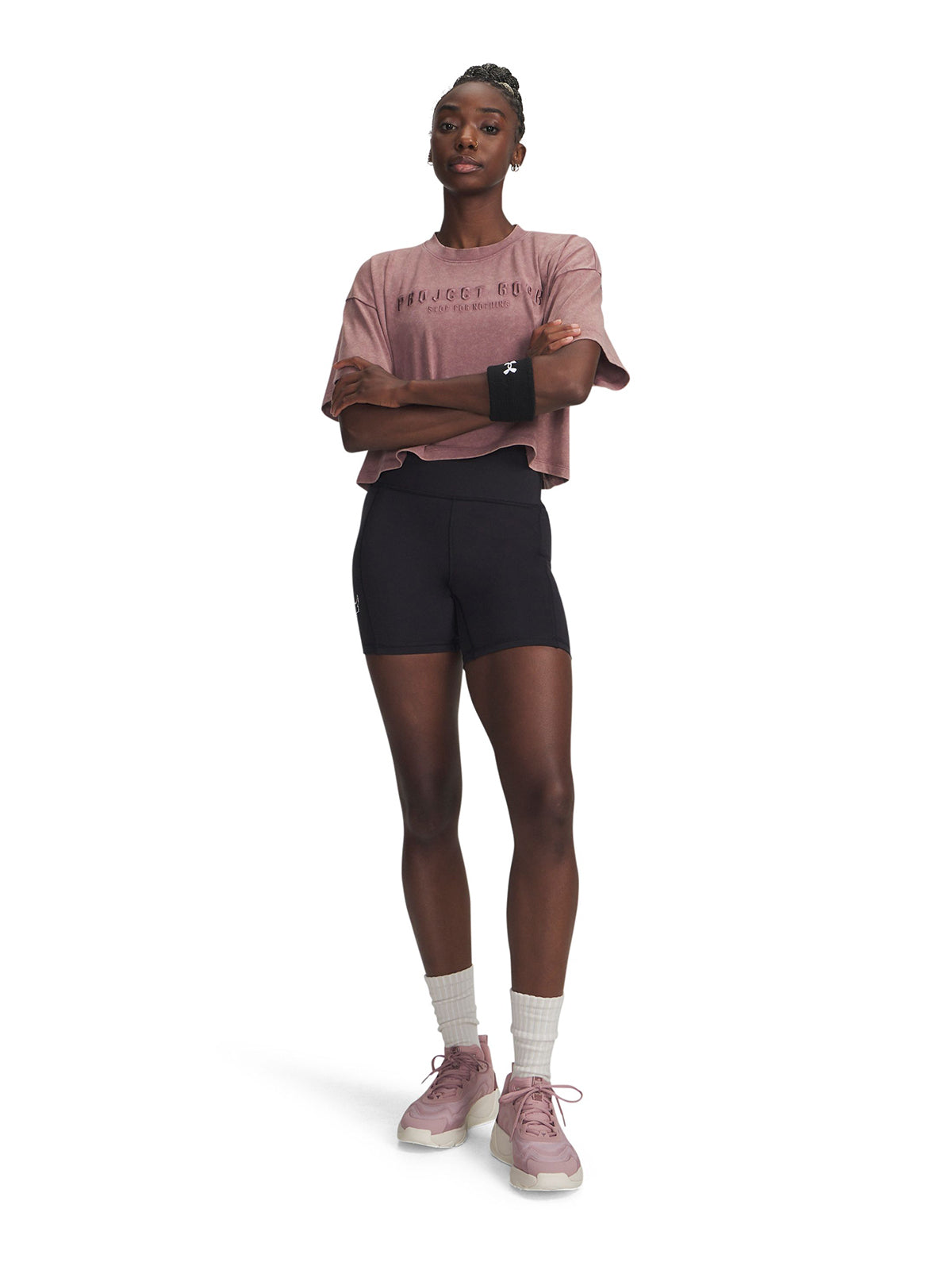 Polera manga corta de entrenamiento para mujer Project Rock roja Under Armour