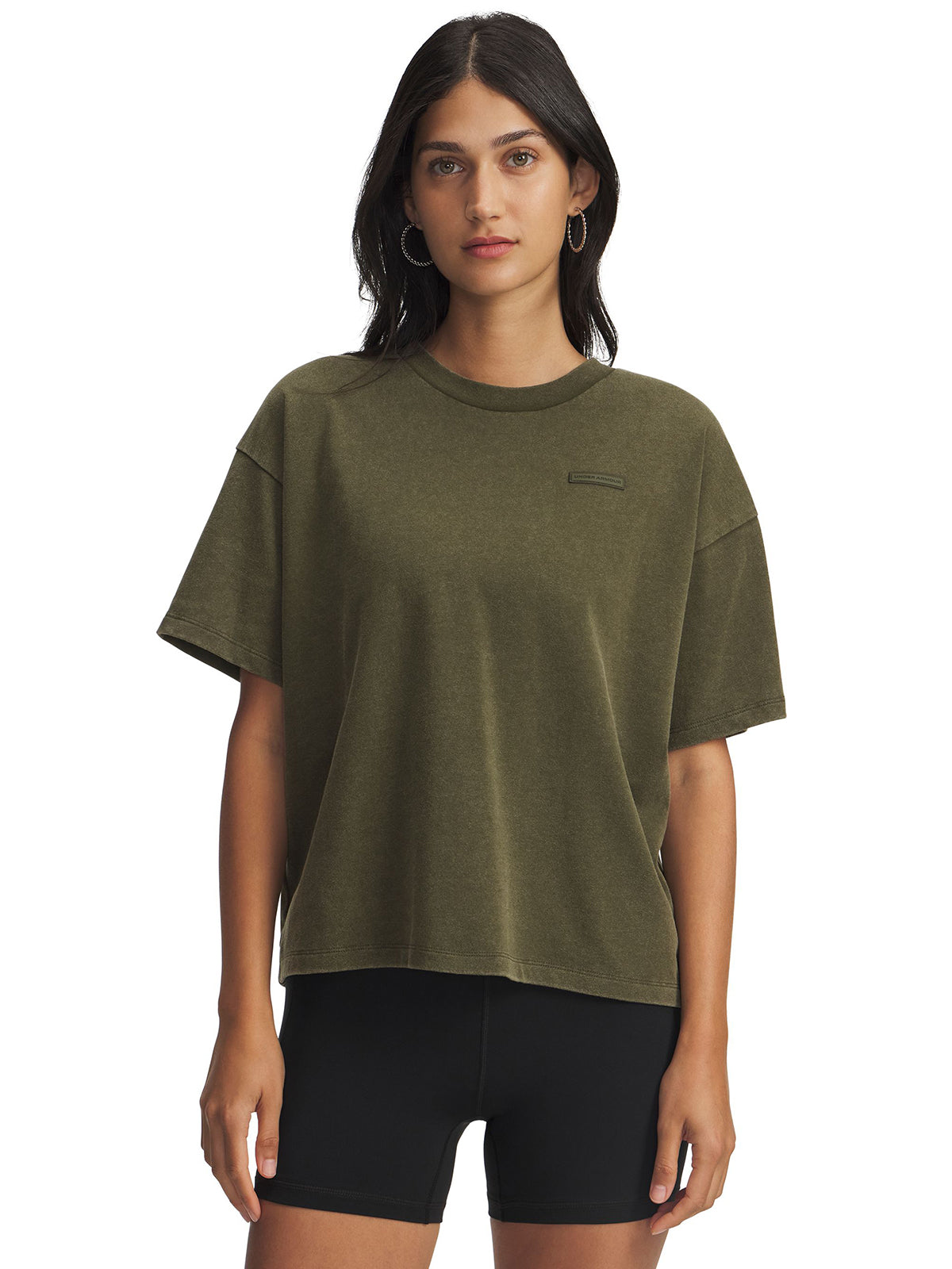 Polera manga corta Lifestyle para mujer UA Boxy Wash Heavyweight verde Under Armour