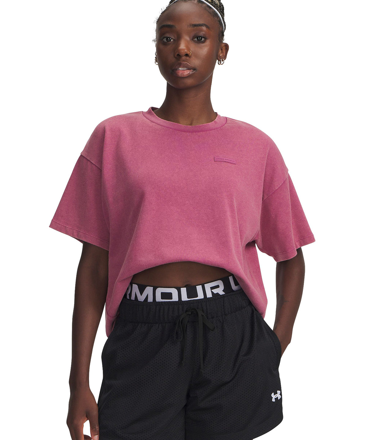 Polera manga corta Lifestyle para mujer UA Boxy Wash Heavyweight rojo Under Armour