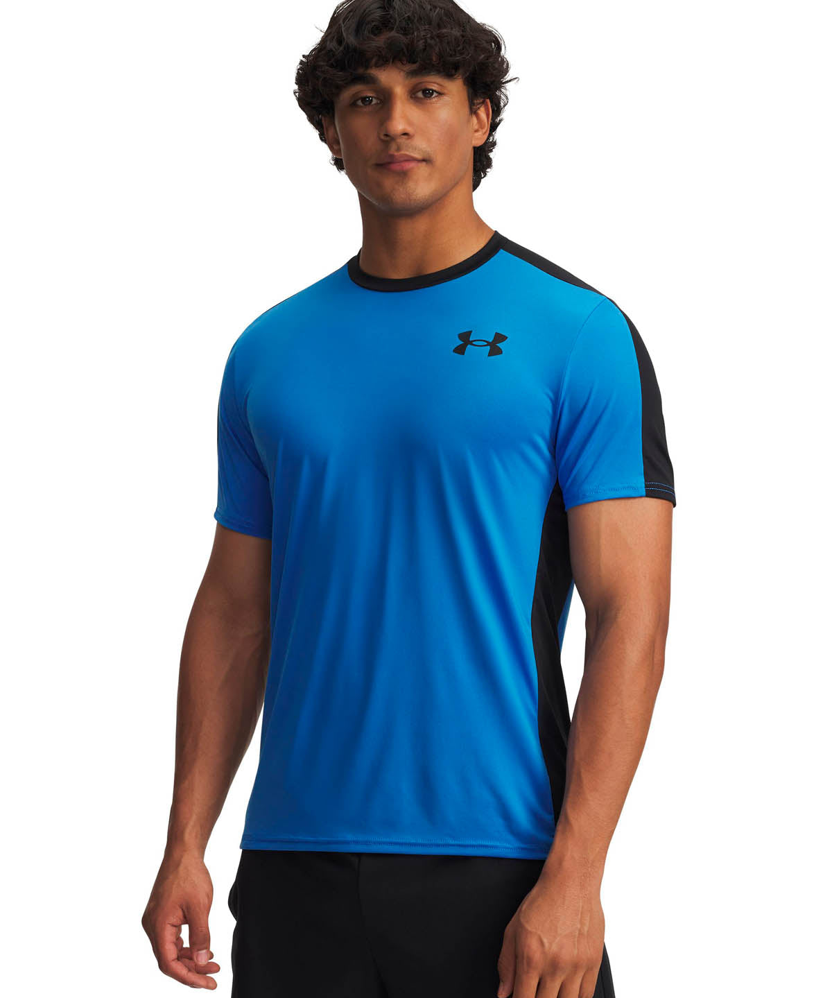 Primera capa superior manga corta para hombre HeatGear Wordmark azul Under Armour