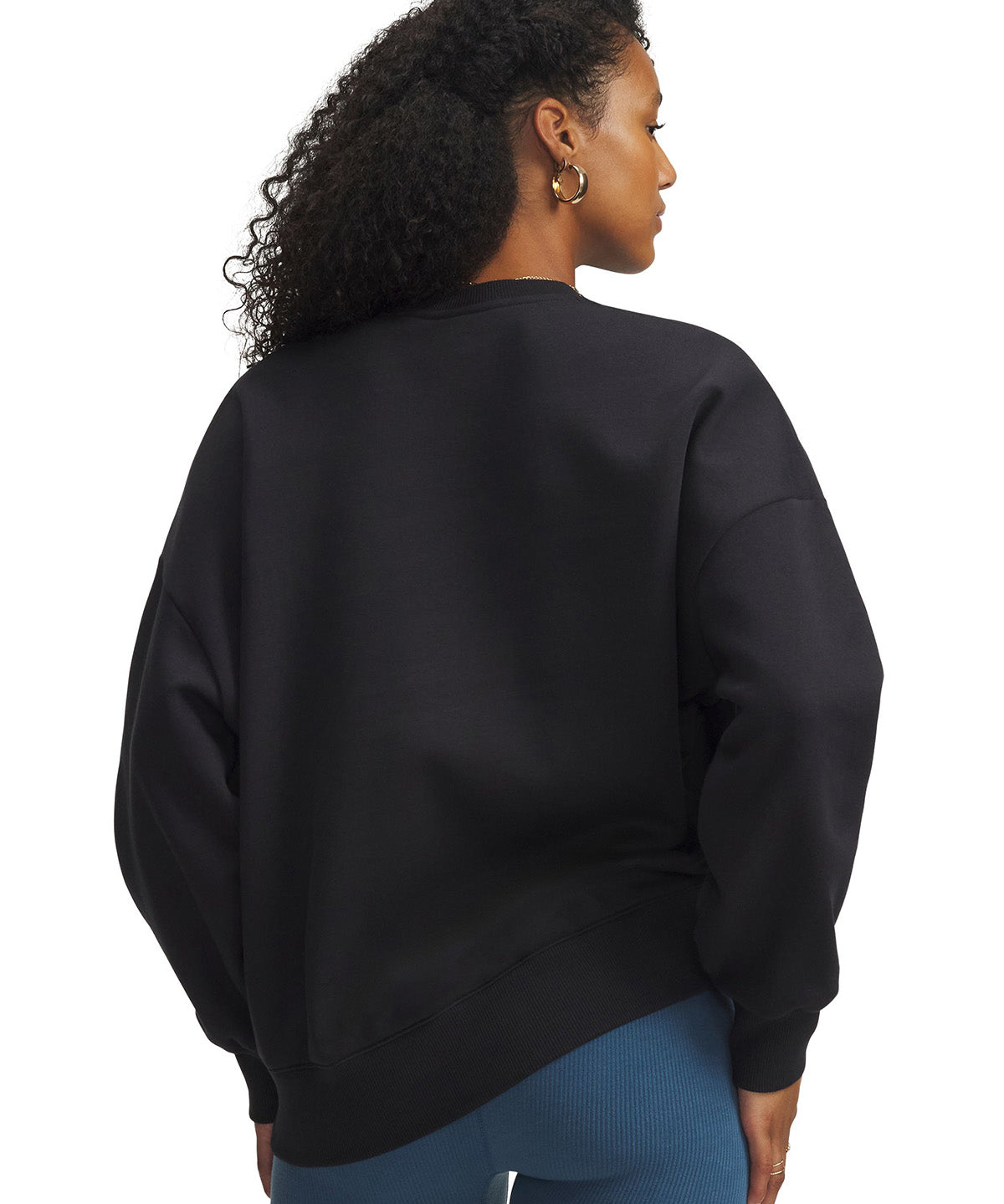 UA Rival Fleece Oversized Varsity Crew Poleron negro para mujer