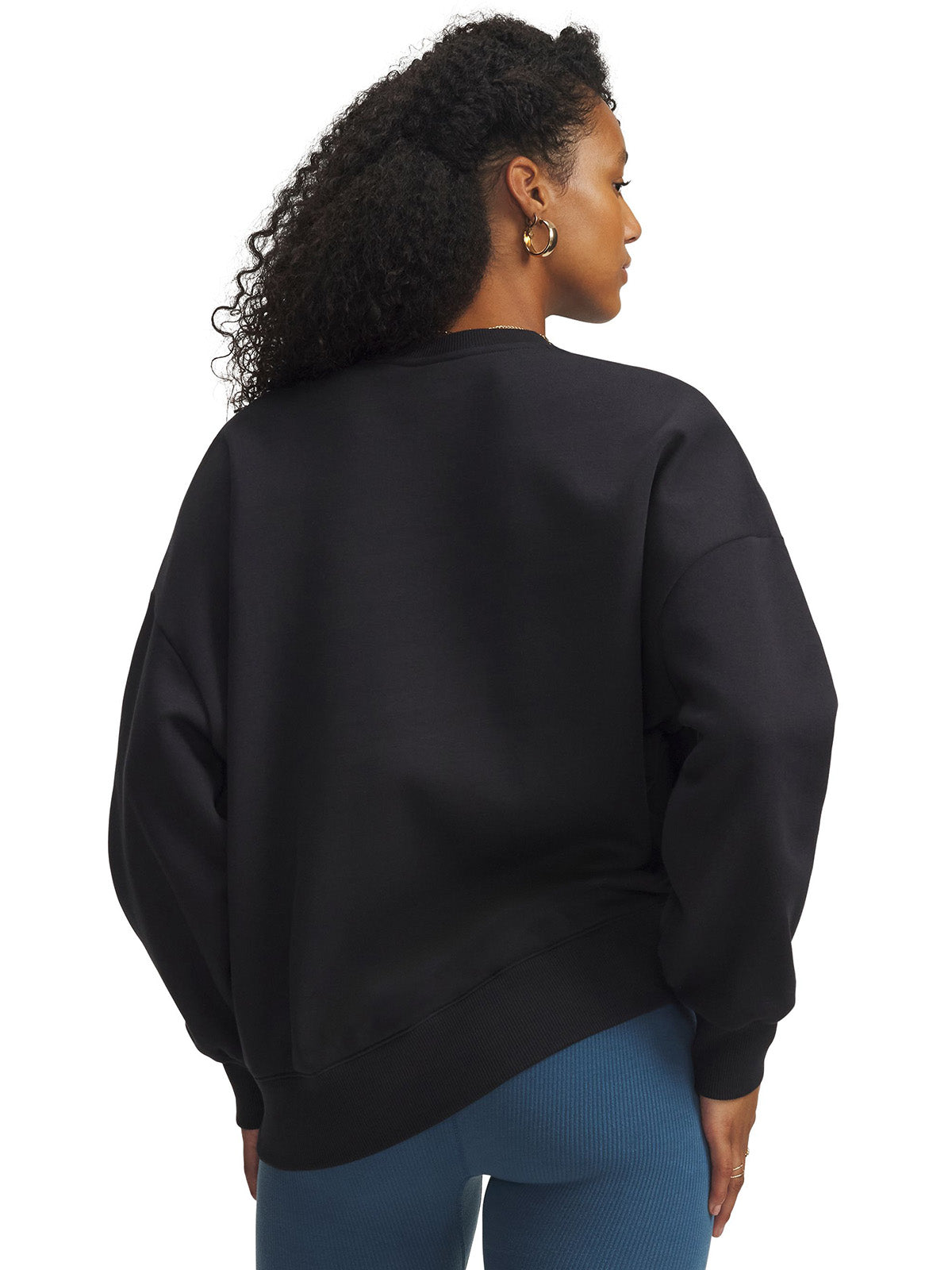 UA Rival Fleece Oversized Varsity Crew Poleron negro para mujer