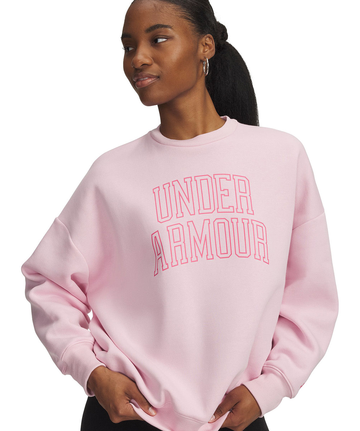 UA Rival Fleece Oversized Varsity Crew Poleron rosado para mujer