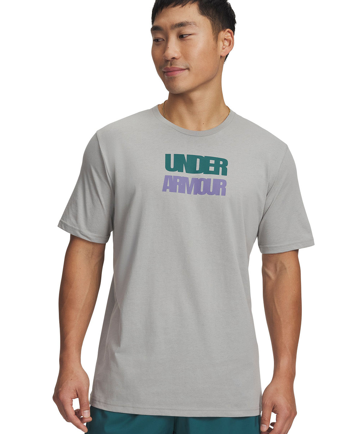 UA M Block Logo SS Polera Manga Corta gris para hombre