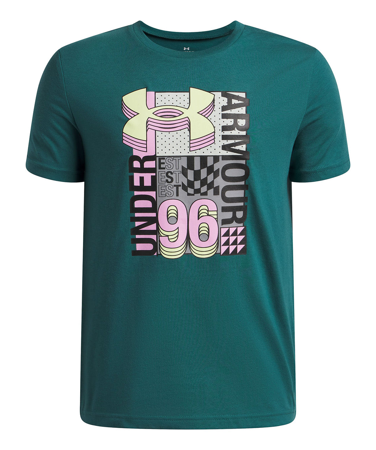 UA B Logo Wordmark Collage SS Polera Manga Corta verde para niño