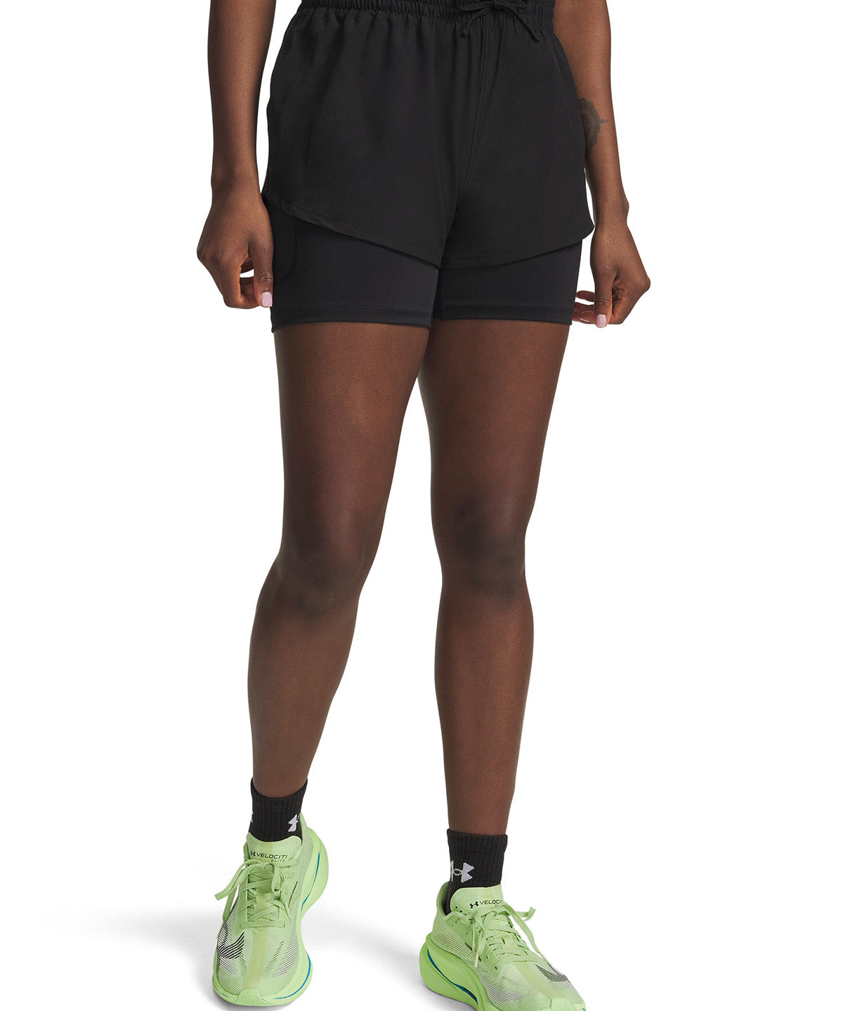 UA Velociti Pro 4" 2 en 1 Short negro para mujer