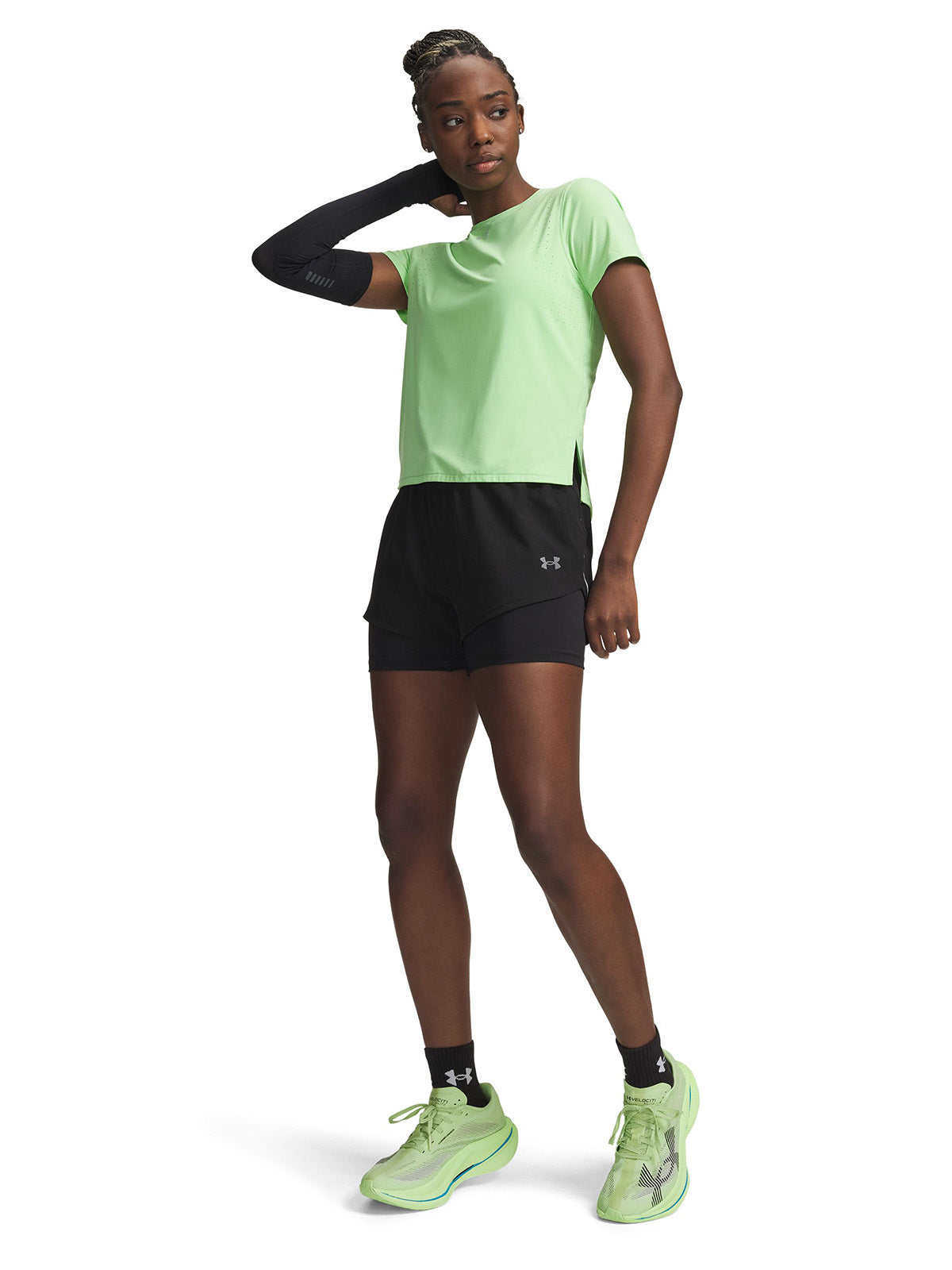 UA Velociti Pro 4" 2 en 1 Short negro para mujer